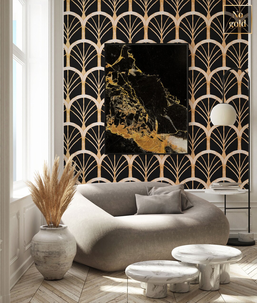 Black Art Deco Wallpaper Geometric Vintage Style Wallpaper Etsy