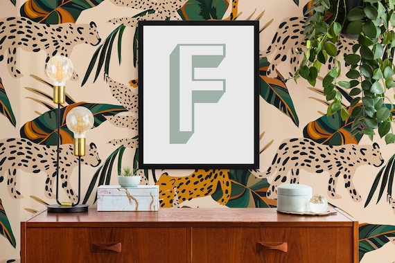 Tropical wallpaper, leaf and leopard, botanical print, animal pattern, peel and stick, vinyl, wall decor, removable or traditional wallpaper