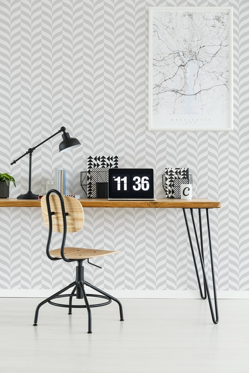 geometric pattern in scandinavian style self adhesive wallpaper peel and stick wall mural temporary wallpaper Grey chevron wallpaper