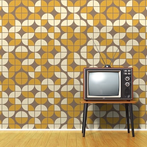 Geometrische Retro-Tapete, Mid-Century-Tapete, 70er-Jahre-Tapete, abziehen und aufkleben, Vinyl, Wanddekoration, abnehmbare oder traditionelle Tapete
