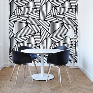 Geometrische Tapete mit schwarz-weißem Muster, Wandbild zum Abziehen und Aufkleben, minimalistisches Wandbild, abnehmbare Tapete, Heimdekoration