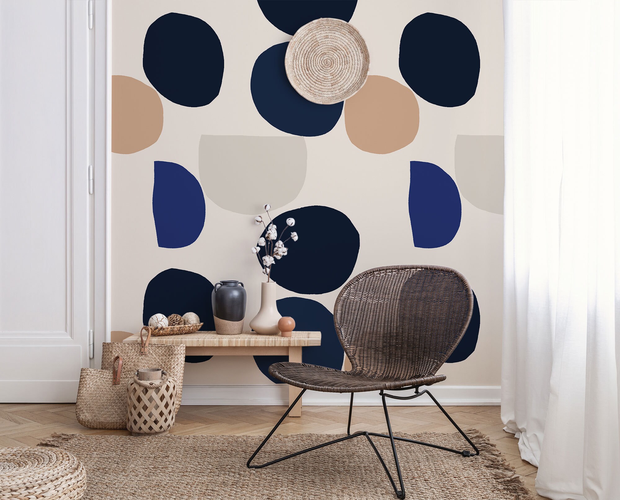 Modern abstract wallpaper, boho style wall mural, self-adhesive, peel and stick, wallpaper mural, wall decor