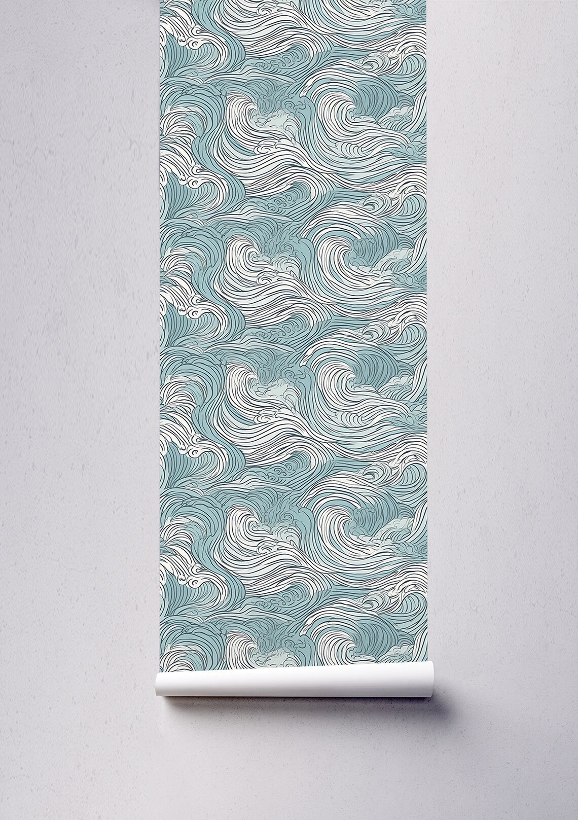 Self Adhesive Wallpaper With Teal Blue Waves, Peel and Stick Wall Mural ...