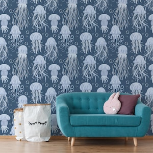 Jelly fish wallpaper, sea life wallpaper, peel and stick, temporary wallpaper, wall decor, removable or traditional wallpaper