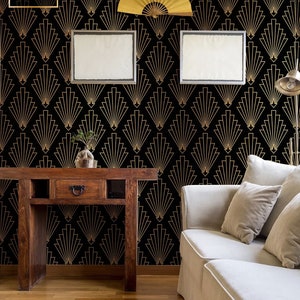 Dunkle Art-Deco-Tapete mit geometrischem Muster, Abzieh- und Klebetapete, abstrakte abnehmbare Tapete, Tapetenrolle, Art-Deco-Wanddekor