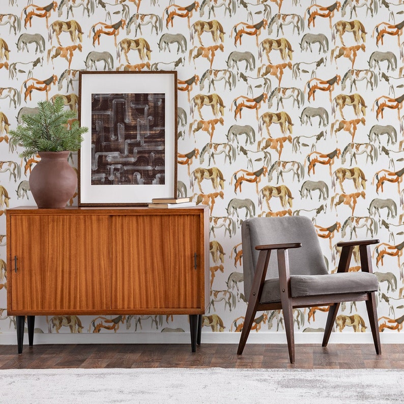 Watercolor Horses Wallpaper Peel and Stick Wallpaper Etsy