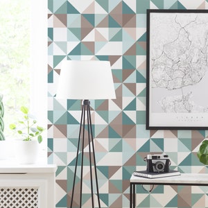 Abnehmbare Dreieckstapete, selbstklebende Tapete, abstraktes geometrisches Muster, Wandbild zum Abziehen und Aufkleben, temporäre Tapete
