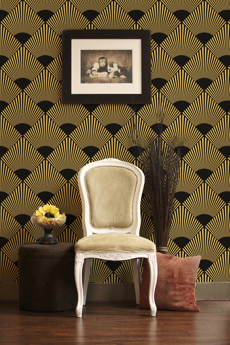 Art deco peel /'n stick wallpaper vintage geometric pattern temporary wallpaper removable wallpaper self adhesive wallpaper wall mural