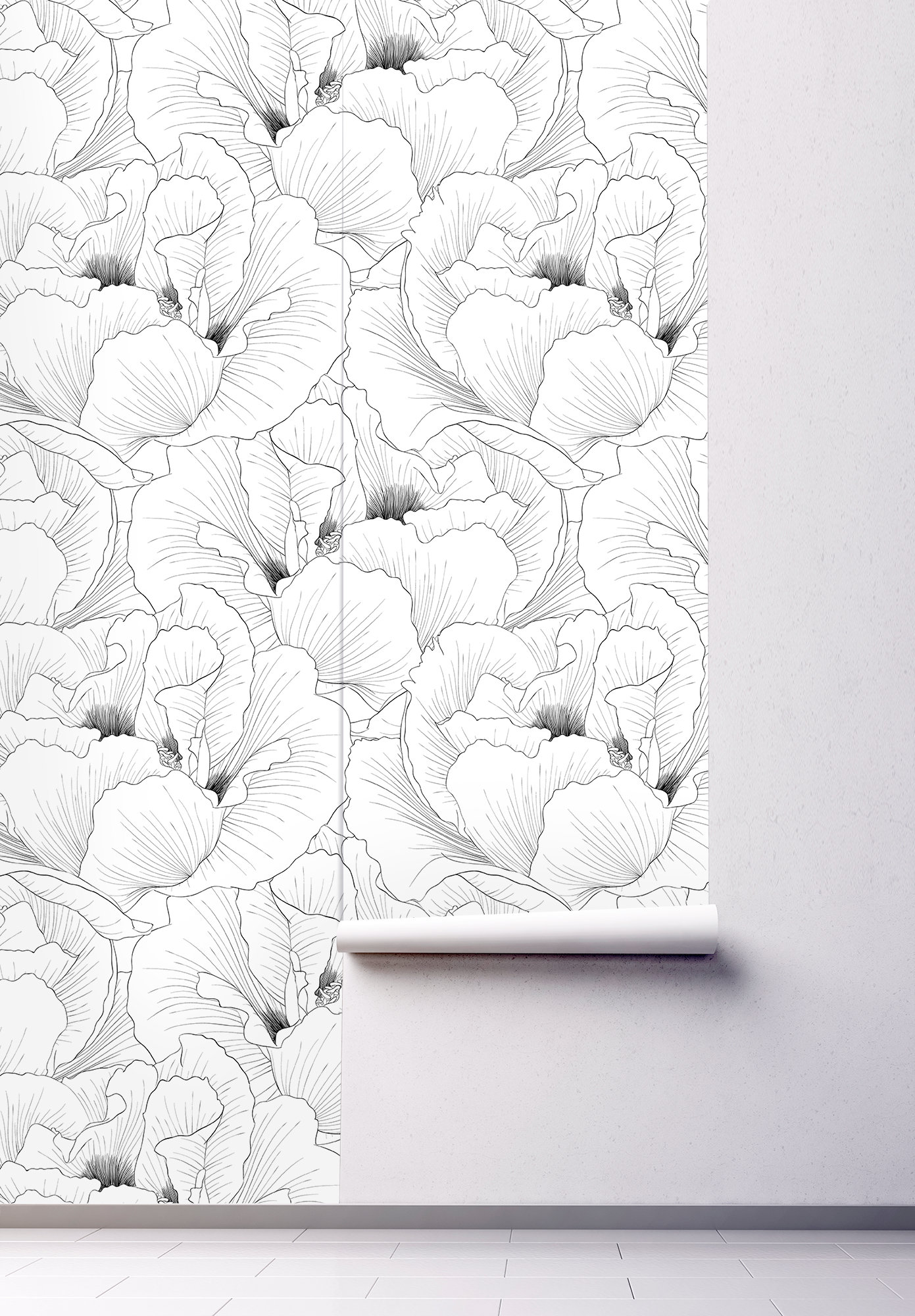 Black & White Floral Mural Peel and Stick Wallpaper | Etsy