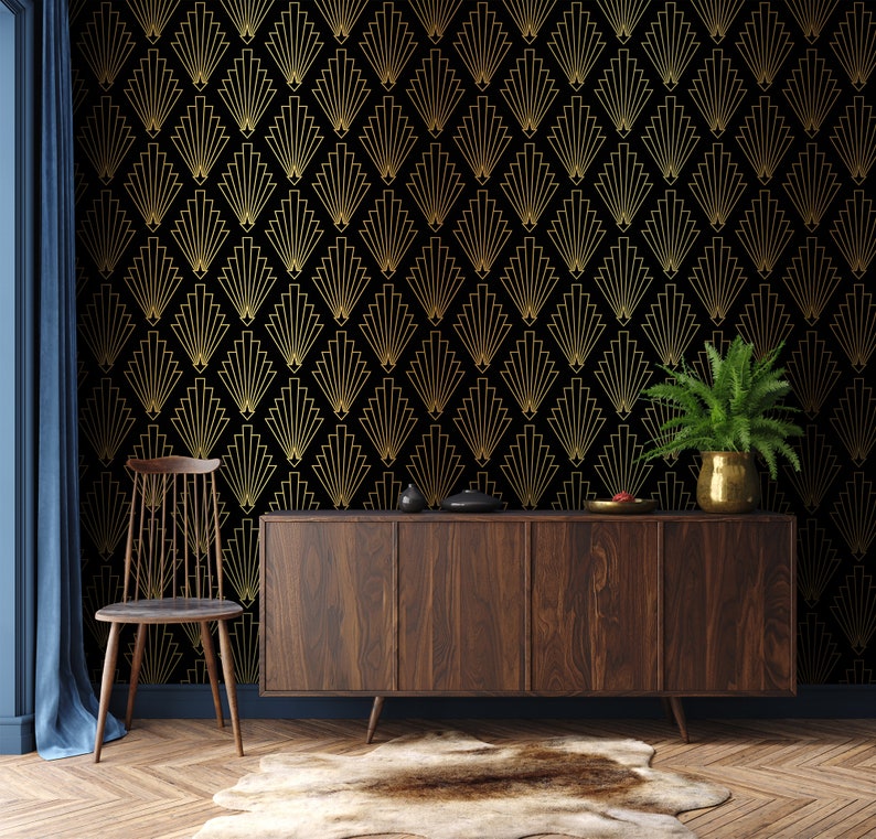 Dark Art Deco Wallpaper With Geometric Pattern, Peel and Stick ...