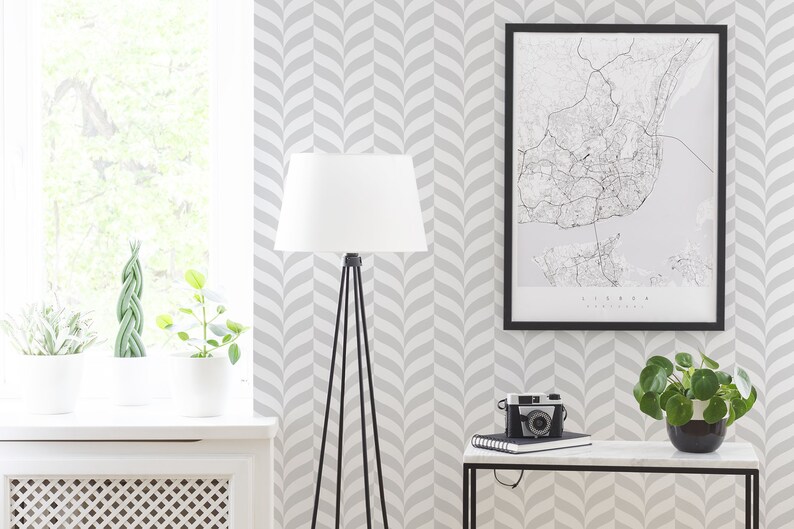 geometric pattern in scandinavian style self adhesive wallpaper peel and stick wall mural temporary wallpaper Grey chevron wallpaper