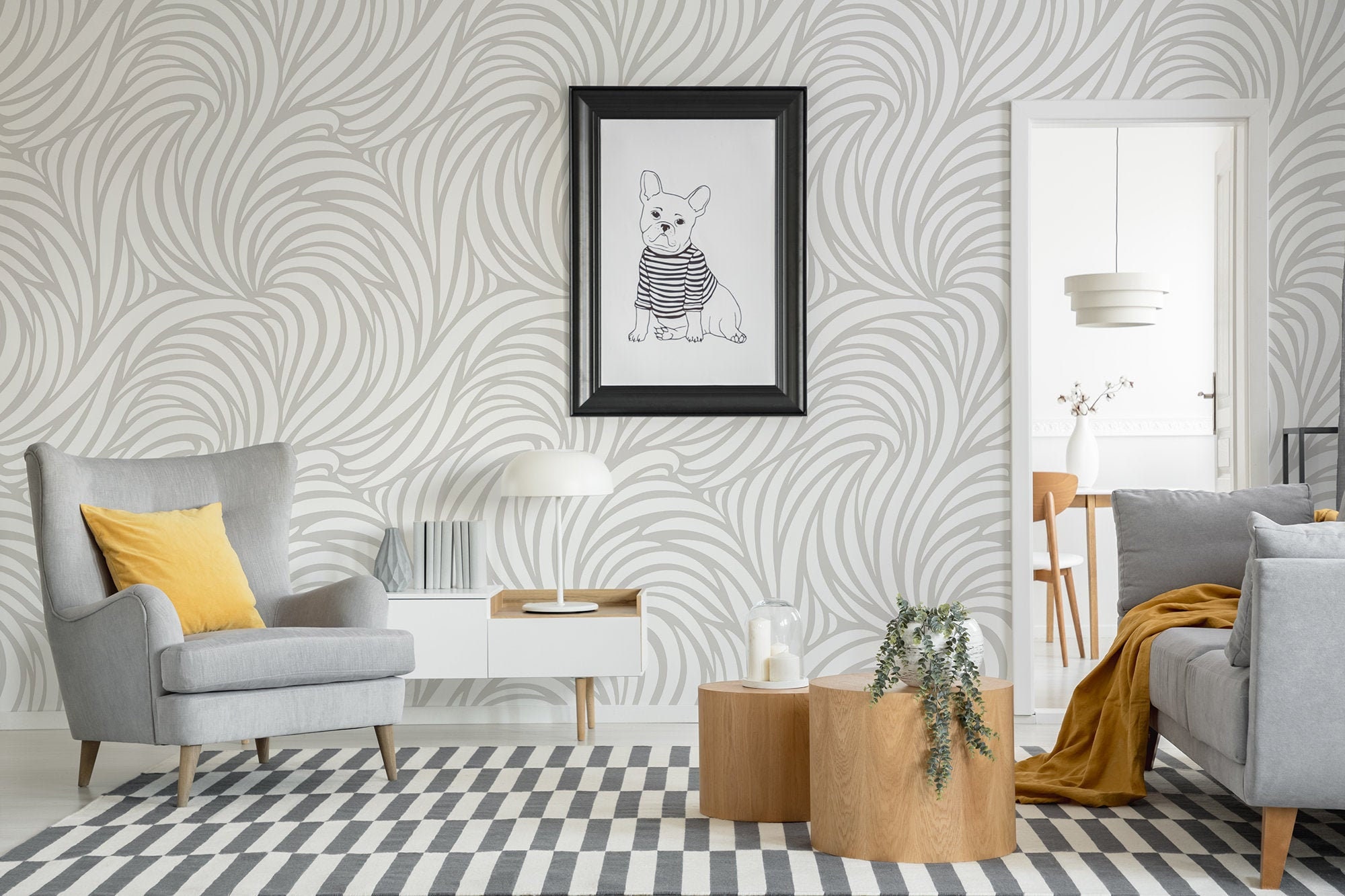 Abstract Wallpaper With White and Gray Pattern Peel and Stick - Etsy Canada