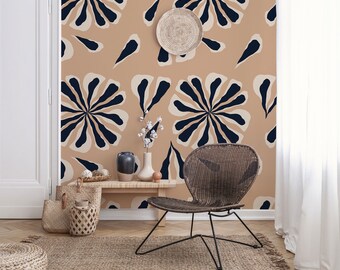 Modern abstrakt blommig tapet, bohemisk väggmålning, självhäftande, självhäftande, tapet, väggdekor