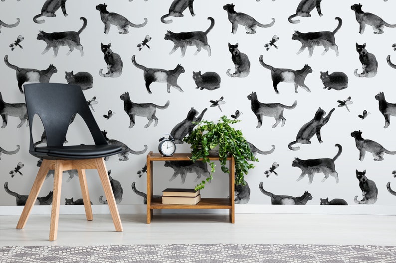 Cat Watercolor Wallpaper Peel and Stick Wall Mural Removable - Etsy