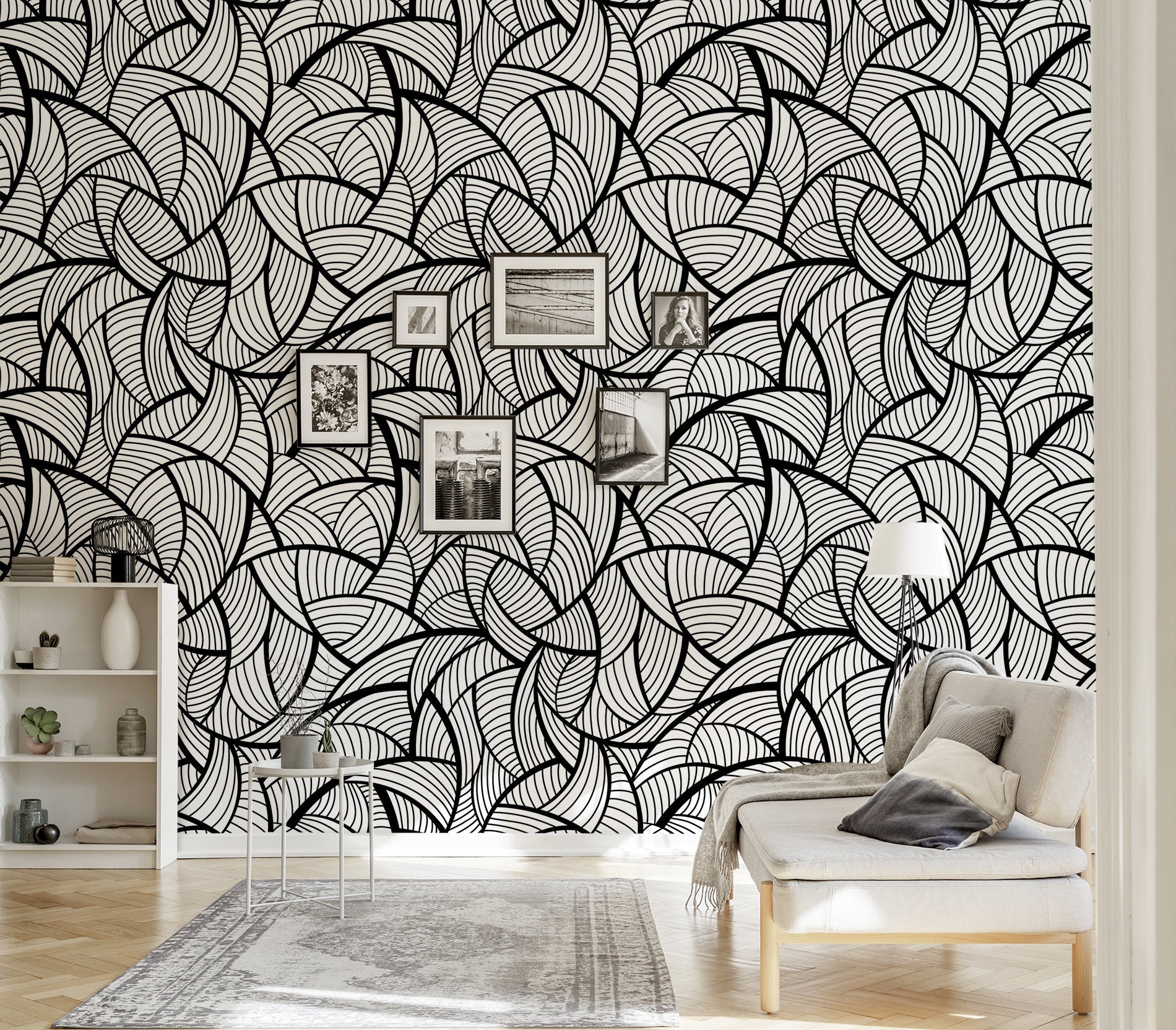 Abstract wallpaper with black and white pattern peel and | Etsy