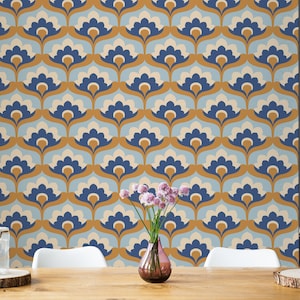 Geometrische Vintage-Tapete mit blauem Muster, abstraktes Wandbild zum Abziehen und Aufkleben, abnehmbare Tapete, Heimdekoration