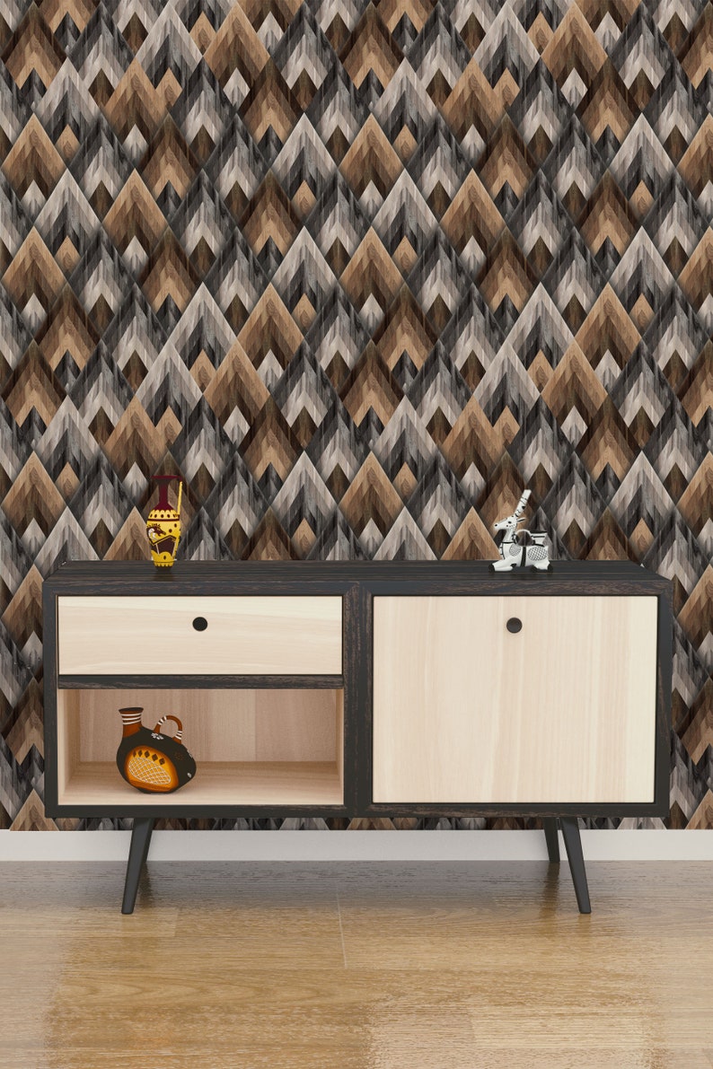 Wood Removable Wallpaper Self Adhesive Wall Mural Geometric Etsy