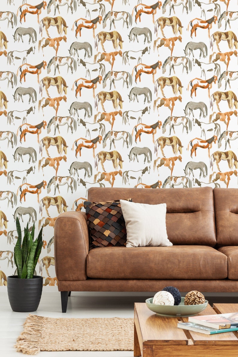 Watercolor Horses Wallpaper Peel and Stick Wallpaper Etsy