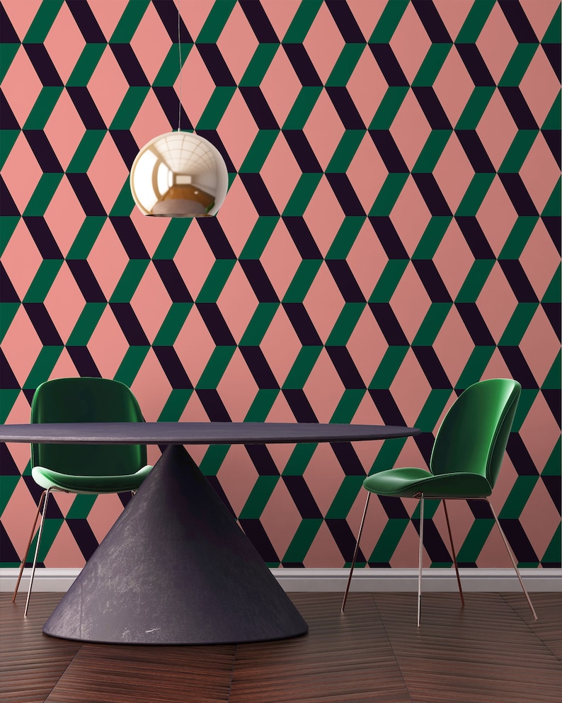 Midcentury Wallpaper Retro Wallpaper Abstract Geometric Etsy