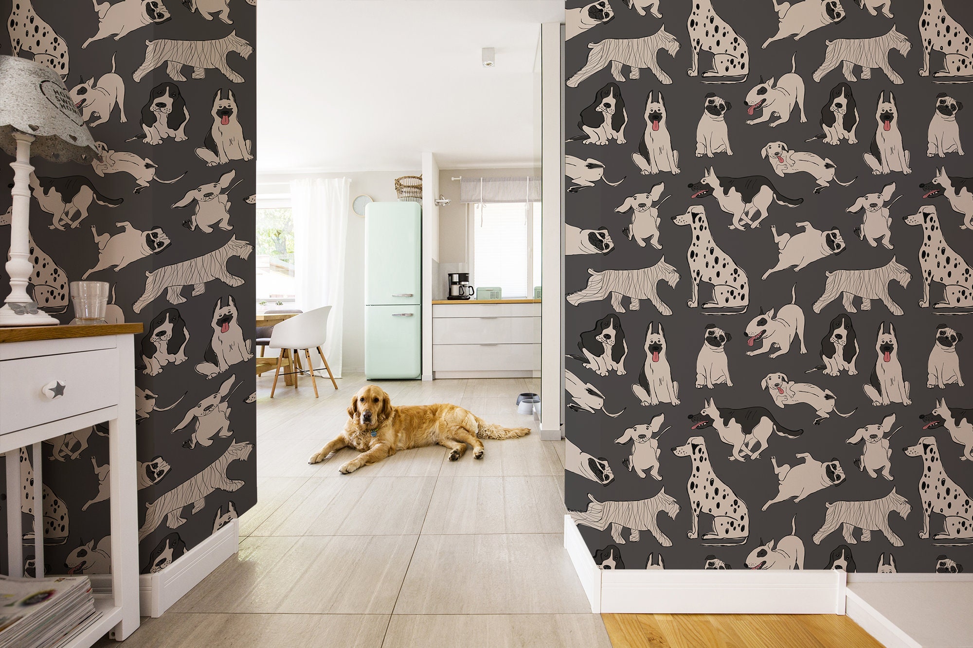 Funny dogs wallpaper peel and stick wall mural removable Etsy
