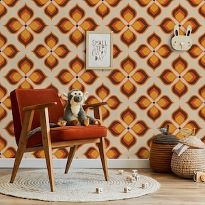 Retro geometric wallpaper, 70s wallpaper, mid-century wallpaper, peel and stick, vinyl, wall decor, removable or traditional wallpaper