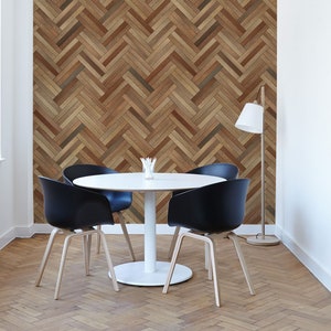 Braune Holz-Fischgräten-Tapete, Tapetenrolle zum Abziehen und Aufkleben, abstrakter Wandaufkleber, Holzpaneele, abnehmbare Tapete, Heimdekoration