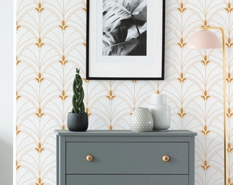 Arabesque floral wallpaper, self adhesive wall mural with abstract flower pattern, temporary wallpaper in art deco style