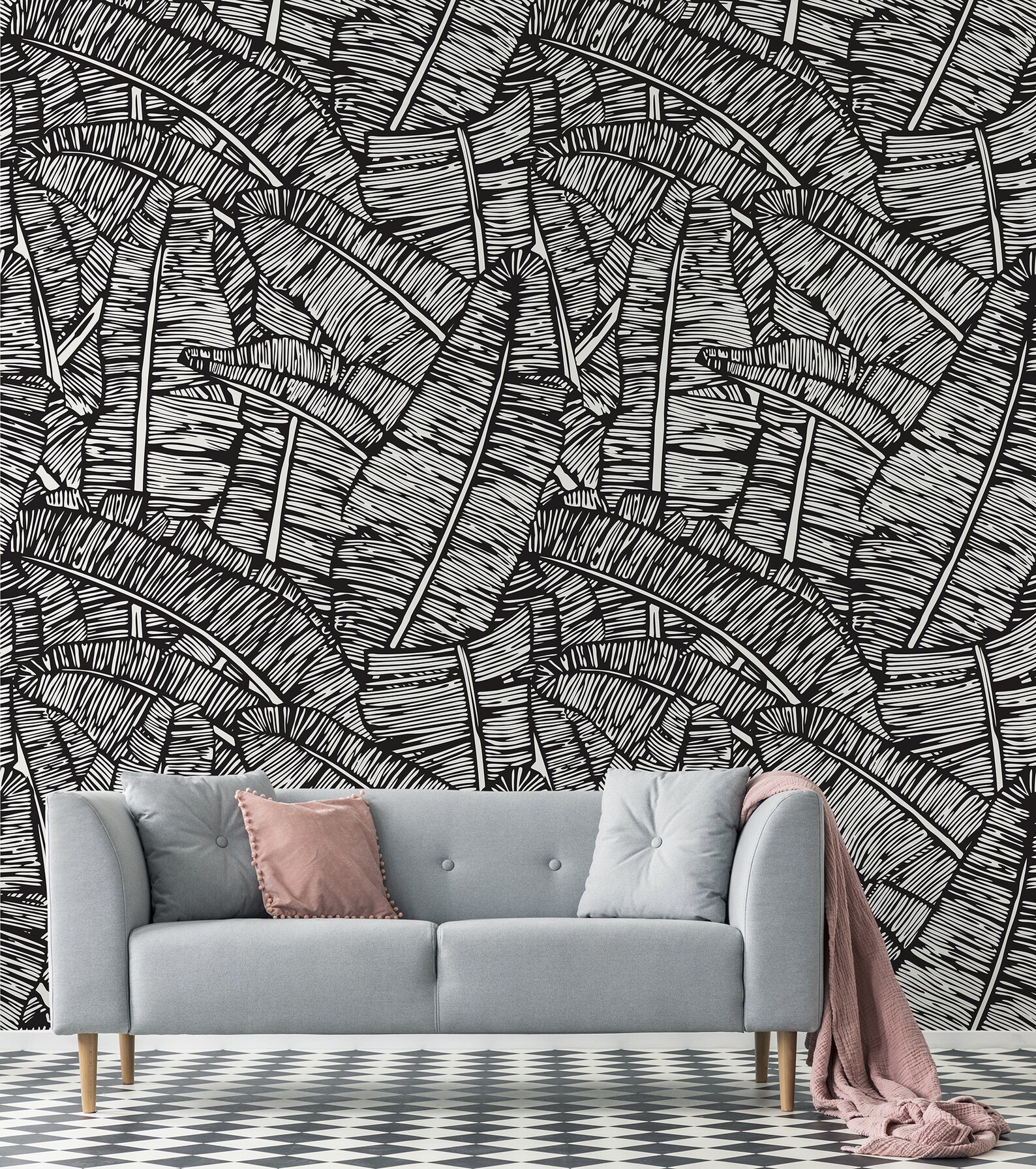 Black Banana Leaf Wallpaper Peel and Stick Wall Mural Etsy