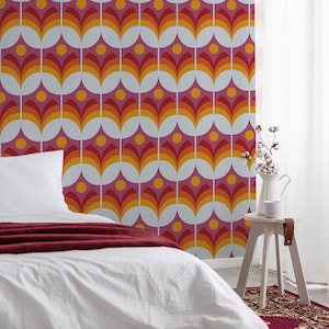 70s wallpaper, retro geometric wallpaper, mid-century wallpaper, peel and stick, vinyl, wall decor, removable or traditional wallpaper