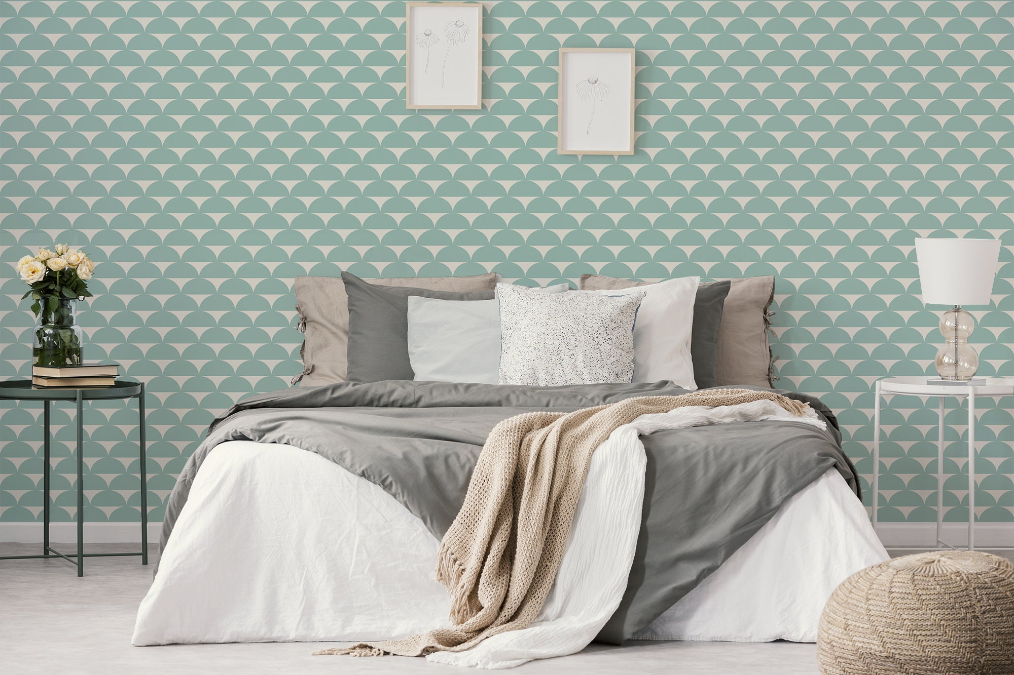 Geometric Vintage Wallpaper Peel and Stick Wall Mural With | Etsy