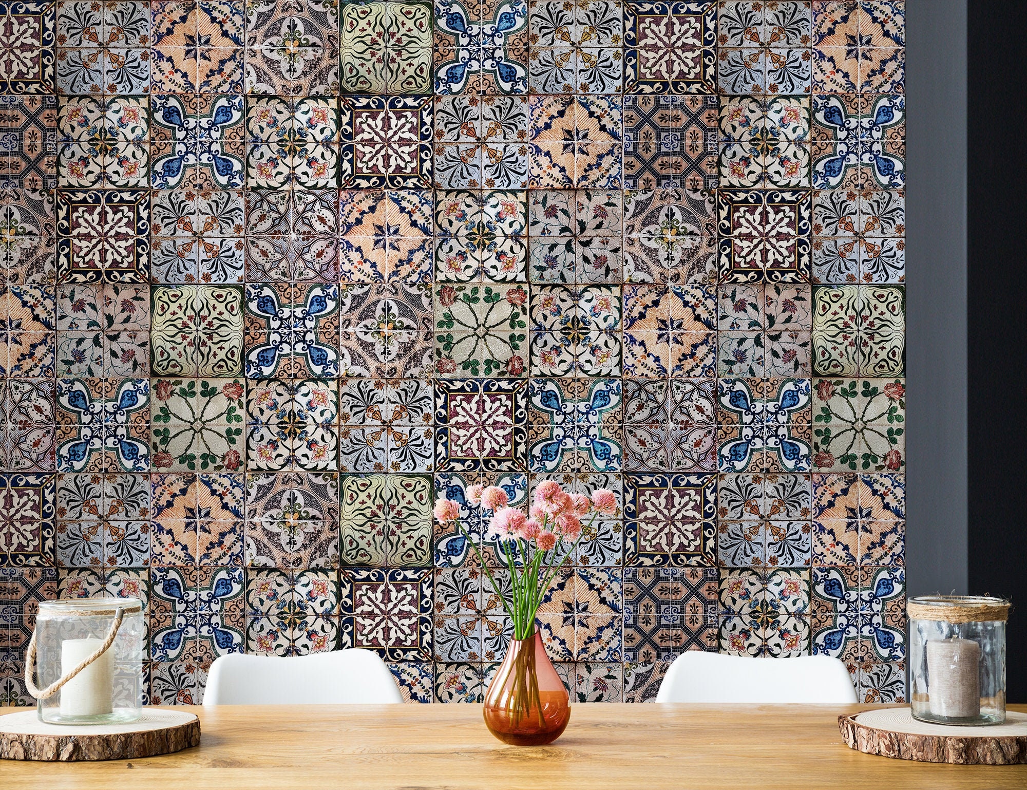 Moroccan Ceramic Tile Wallpaper Repositionable Peel and Stick | Etsy