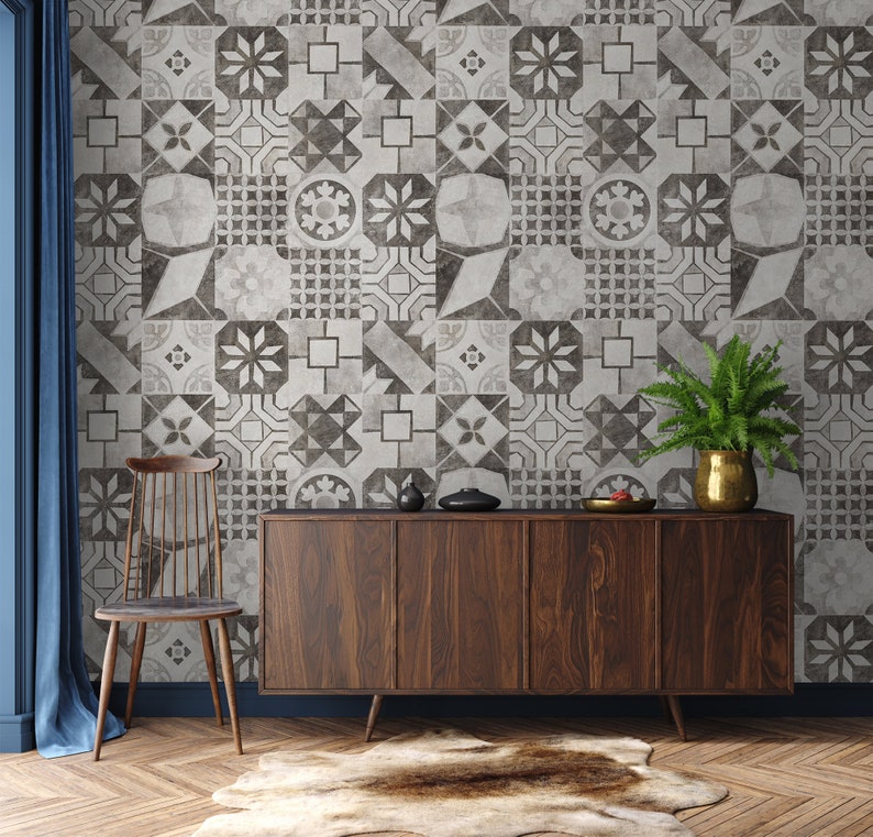 Vintage Moroccan Tile Wallpaper Peel and Stick Wallpaper Etsy