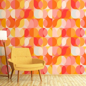 Carta da parati retrò groovy anni '70, carta da parati geometrica degli anni '70, staccare e incollare, vinile, decorazione murale, carta da parati rimovibile o tradizionale