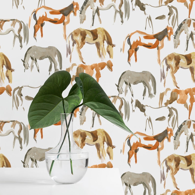 Watercolor Horses Wallpaper Peel and Stick Wallpaper Etsy