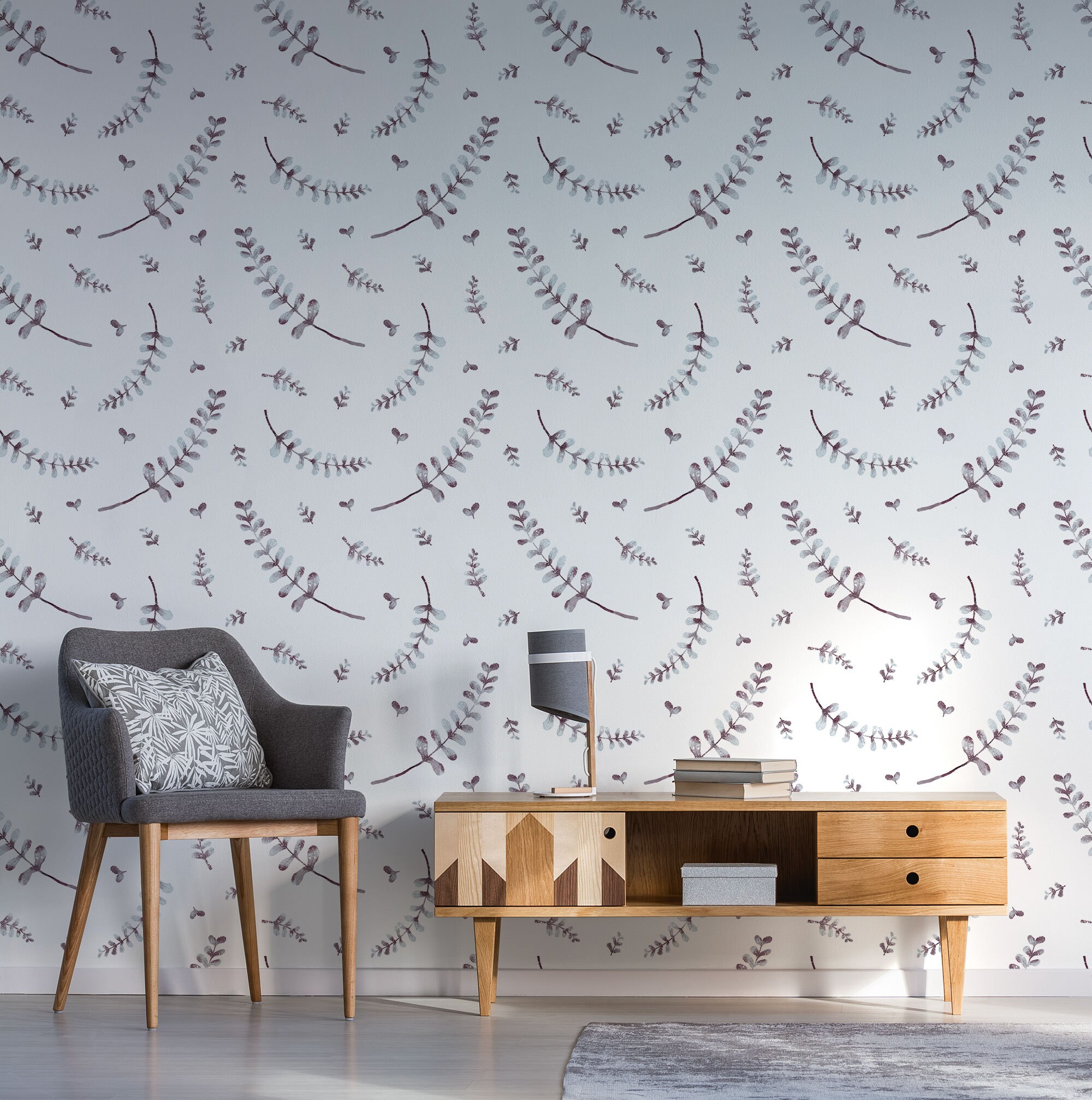 Bright Botanical Wallpaper With Watercolor Pattern, Peel and Stick ...
