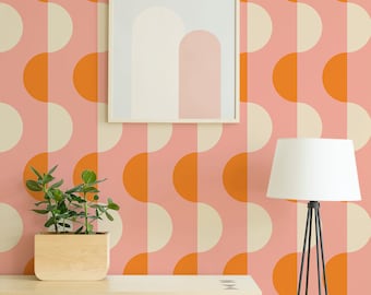 Geometric wallpaper, retro 70s wallpaper, mid-century wallpaper, peel and stick, vinyl, wall decor, removable or traditional wallpaper