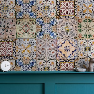 Carta da parati colorata in piastrelle marocchine, carta da parati staccabile e incollabile riposizionabile, carta da parati rimovibile temporanea, rotolo di carta da parati, decorazione murale