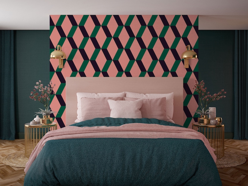 Midcentury Wallpaper Retro Wallpaper Abstract Geometric Etsy