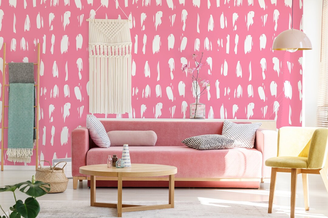 Pink Abstract Wallpaper, Self Adhesive Wallpaper, Abstract Hand Drawn