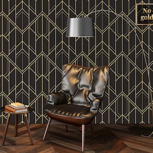 Elegante carta da parati art deco scura, riposizionabile, stacca e incolla, carta da parati con motivi geometrici, rotolo di carta da parati, decorazione murale