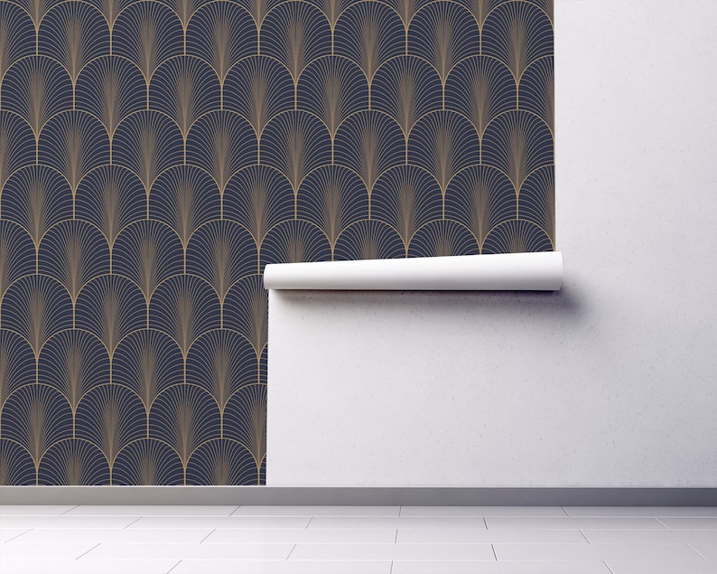 Vintage Art Deco Wallpaper Self Adhesive Wallpaper Blue and - Etsy UK