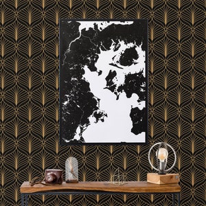 Black Art Deco Wallpaper With Geometric Pattern, Peel and Stick ...