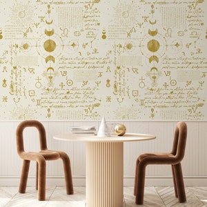 Carta da parati con simboli alchemici, carta da parati con motivi esoterici e mistici, stacca e incolla, vinile, decorazione murale, carta da parati rimovibile o tradizionale