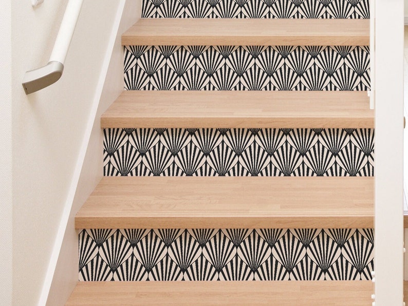 Black and White Stair Riser Decals 10 Stickers Set Geometric Etsy