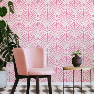 Carta da parati rosa con motivo art deco, carta da parati a buccia e stick riposizionabile, carta da parati astratta rimovibile, rotolo di carta da parati, decorazione murale