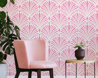 Pink art deco pattern wallpaper, repositionable peel and stick wallpaper, abstract removable wallpaper, wallpaper roll, wall decor