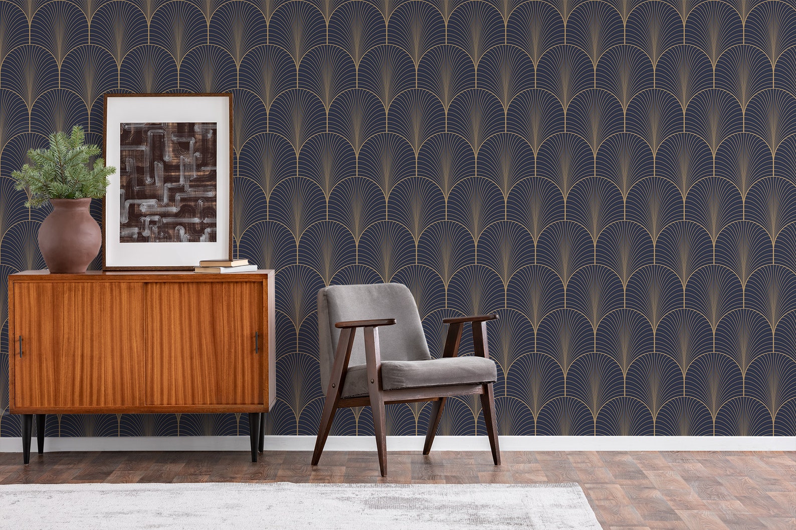 Vintage Art Deco Wallpaper Self Adhesive Wallpaper Blue and Etsy UK