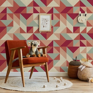 Geometrische Tapete, Retro-Tapete, Mid-Century-Tapete, Abziehen und Aufkleben, Vinyl, Wanddekoration, abnehmbare oder traditionelle Tapete