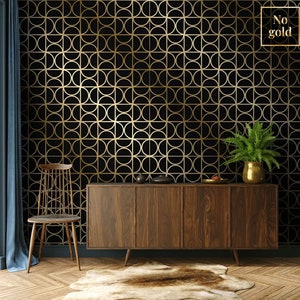 Schwarze geometrische Art-Deco-Tapete, neu positionierbar, abziehen und aufkleben, Tapete mit abstraktem Muster, Tapetenrolle, Wanddekoration
