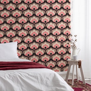 Carta da parati vintage geometrica con motivo rosso, murale astratto stacca e incolla, carta da parati rimovibile, decorazioni per la casa